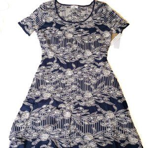 Signature by Robbie Bee Blue White Floral Knit Dress Size L NWT